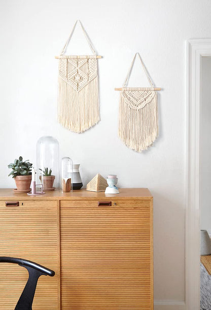 Mkono 3 Pcs Macrame Wall Hanging Boho Wall Decor and Woven Storage Basket Makeup Organzier for Bedroom Living Room Nursery Apartment, Girls Gift