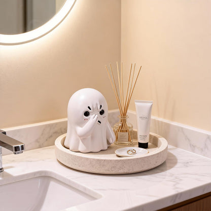 LINYTHER Holding Nose Small Ghost Figurine - Cute Ghost Decor Bathroom Statue, Halloween Decorations Indoor for Desk Porch Mantel Bathroom Shelf Spooky Home Decor, Funny Goth Gifts(Resin)
