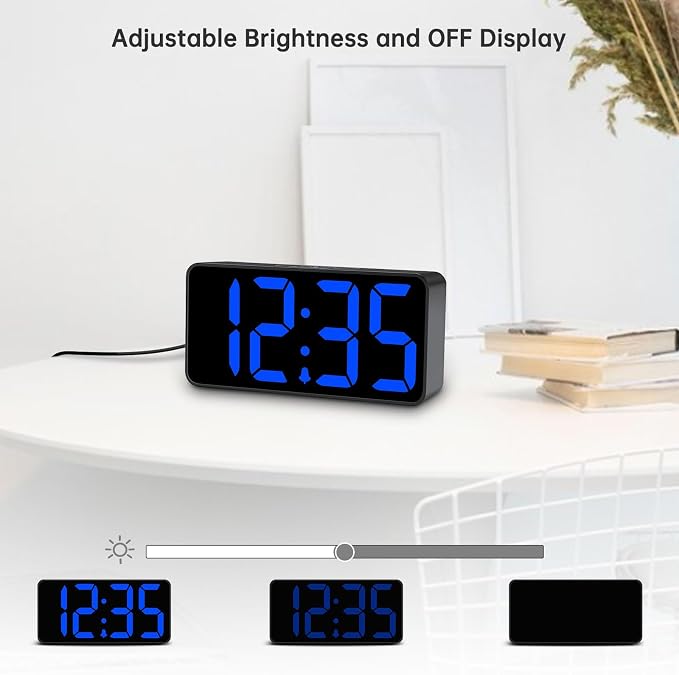 DreamSky Small Digital Alarm Clock for Bedroom with Large Big Numbers | Electric Bedside Desk Clock with USB Charging Port, Brightness Dimmer, Adjustable Alarm Volume, USB-C Adapter Powered