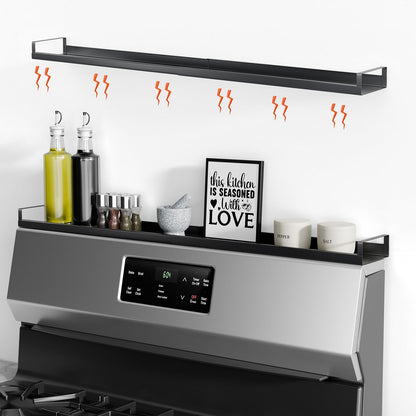 Bumusty 4X Strong Magnetic, 30" Adjustable Low Profile Oven Shelf Spice Rack Over the Stove, Seasoning Organizer Kitchen Shelves, Matte Black size Low Profile