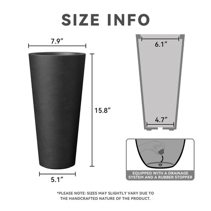 Kante Tall Concrete Planter (Set of 2), 15.8 Inch Height Large Flower Pot for Indoor Outdoor Plants, Suitable for Home, Patio, Garden, Porch, Black