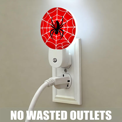 Mugod Red Spider Web Night Light Hero Theme Cartoon Nights Light Plug into Wall with Dusk-to-Dawn Sensor LED Nightlights 0.5W Sleep-Friendly for Teen Boys