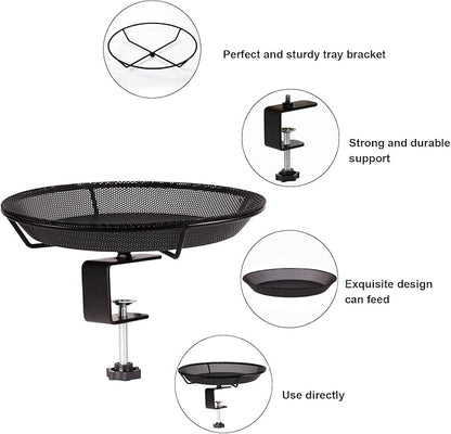 HRAYLTOP Deck Mounted Bird Feeder Bowl with 1.8 inch Thick Iron Clamp - Detachable Outdoor Decor for Garden Backyard Patio and Deck - Perfect for Attracting Birds