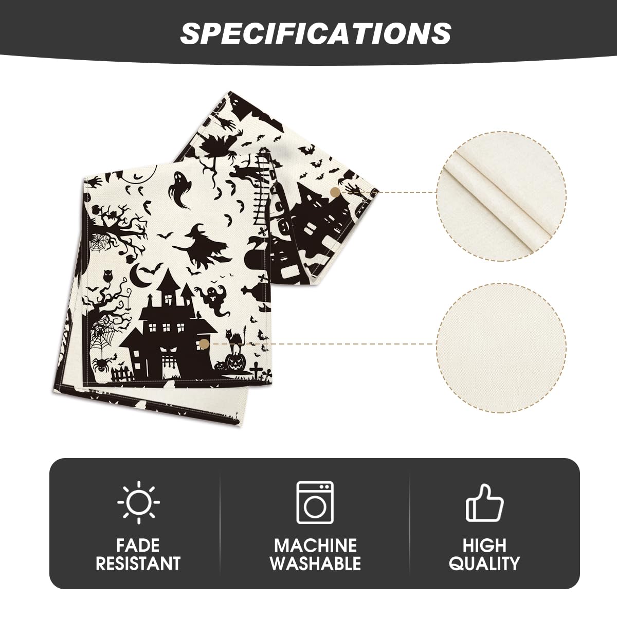 Artoid Mode Black White Spooky Haunted House Tree Ghost Witch Halloween Table Runner, Kitchen Dining Table Decoration for Home Party Decor 13x90 Inch