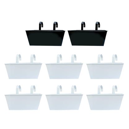LaLaGreen Bundle- 2 Pack, 16 Inch Black + 6 Pack, 16 Inch White Rectangular Metal Pot Large Strawberry Hanging Wall Fence Plant Holder Deck Rail Balcony Modern Flower Box with Hook Outdoor Patio Decor