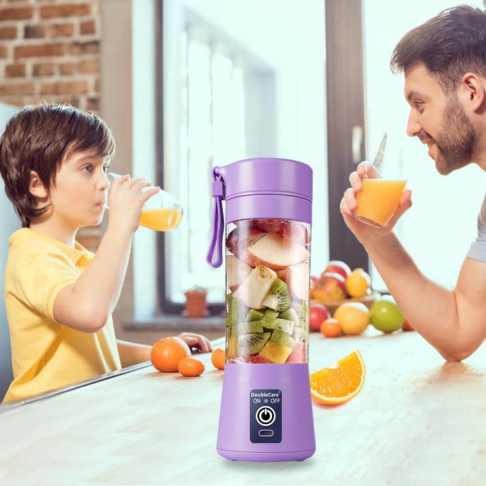 Portable Blender Cup,Electric USB Juicer Blender,Portable Juicer For Shakes and Smoothies, juice,380ml, Six Blades Great for Mixing,light purple