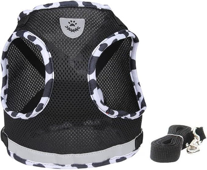 FEimaX Dog Harness and Leash Set for Walking, Soft Mesh Adjustable Easy Control Lightweight Cat Vest Harnesses with Reflective Strips, Escape Proof Small Dogs Cats Vests (Cowblack, X-Small)