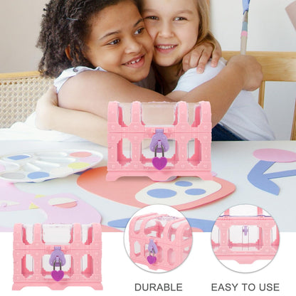 Pirate Treasure Chest, Pink Plastic Jewelry Princess Box Clear Treasure Box with Lock Girls Souvenir Storage Organizer Small Favor Display Container for Girl Boys Keepsake Trinket Gemstone (5.3×4")