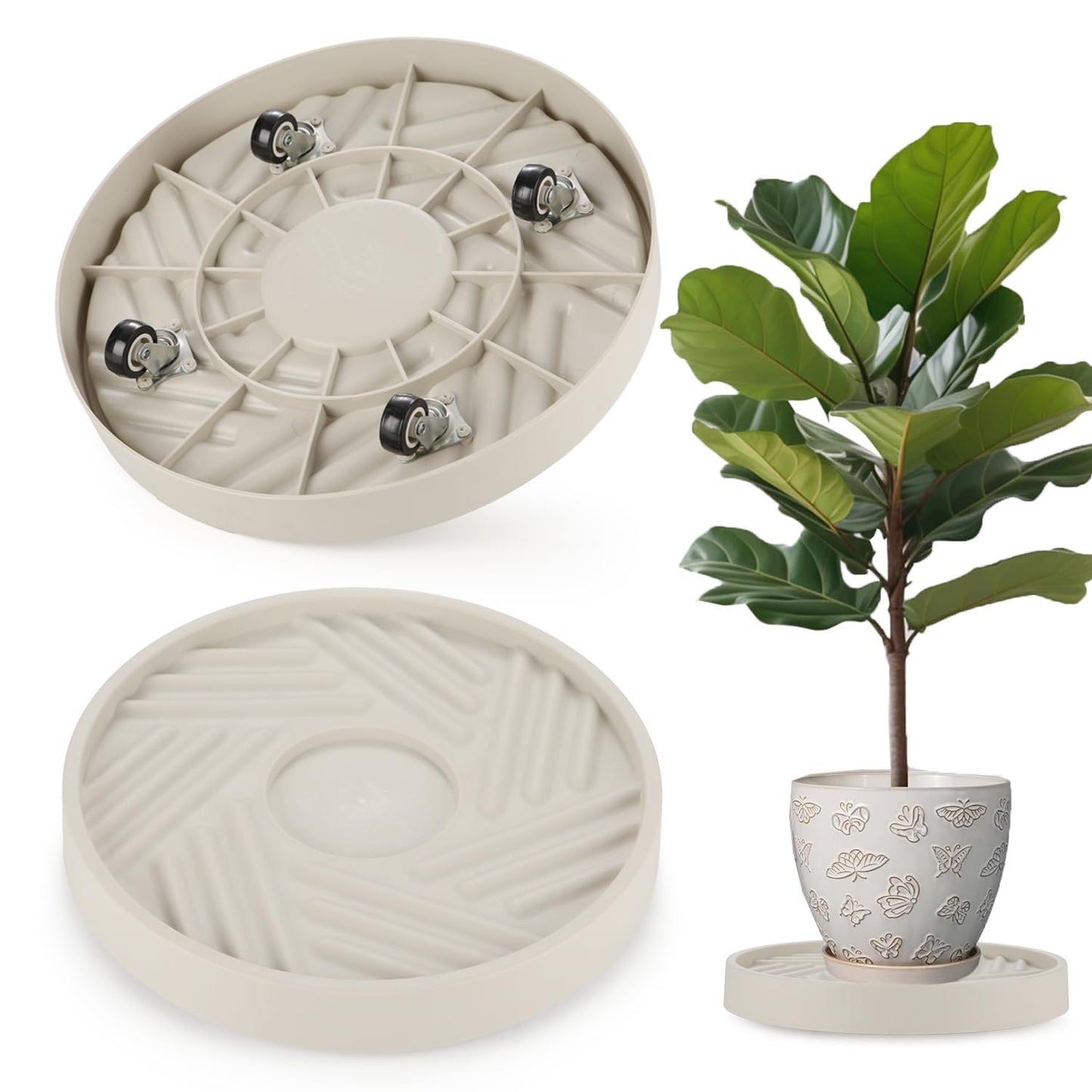 JAOXISOU 2 Pack Plant Caddy with Wheels,12" Rolling Plant Stand 165 LBS Heavy Duty with Hidden 360 ° Rotating Silent Wheel Wheels for Outdoor Indoor Large Plant Pots, Flower Pot, Patio