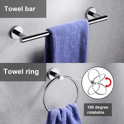 12 Pieces Polished Chrome Bathroom Hardware Accessories Set Hand Towel Ring 16&23.6 inch Round Towel Bar Toilet Paper Holder Towel Hooks 4 Pieces SUS 304 Stainless Steel,Heavy Duty,Wall Mounted