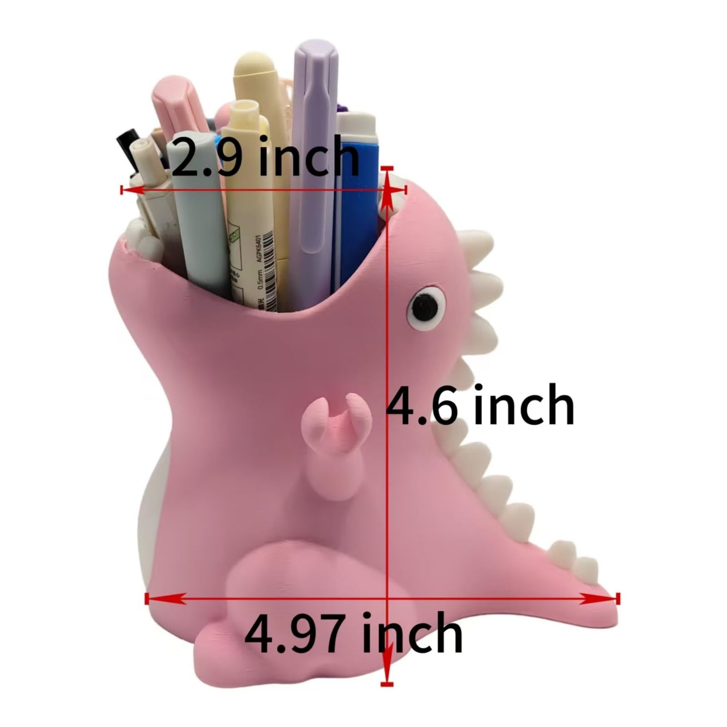 TIME&TRAVE Cute Dinosaur Pen Holder for Desk, Creative Pencil Holder Desk Organizers, Office Supplies Decorations Idea Gift for Women Kids (Pink)