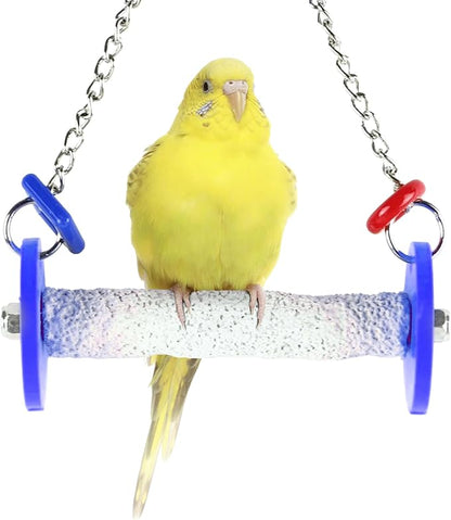 Sweet Feet and Beak Roll Bird Swing - Pumice Perch Bird Toys Trims Nails and Beaks, Safe Bird Cage Accessories for Small and Large Birds, Swinging Toys Birds Will Love, XSmall 4.5 Inches - Blue
