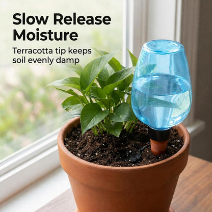 Kysren 3 pcs Self Watering Globes for Indoor Plants - Top-Fill 11.8oz Blue Plant Watering Devices for Vacation, Plastic Watering Bulbs with Terracotta Spikes