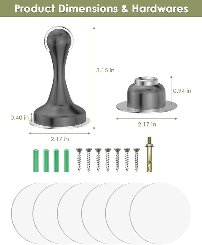 Door Stoppers Magnetic Door Catch, Stainless Steel Magnetic Door Stop 2 Pack, Double-Sided Adhesive Tape, No Drilling, Screws for Stronger Mount, Holder Your Door Open for Wide Doors