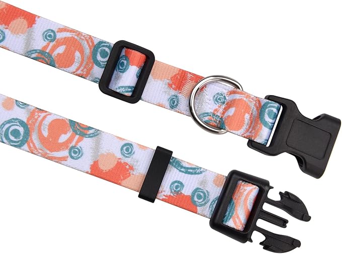 MarukoPet Dog Collar, Adjustable for Small Medium Large Dogs Puppy, Cute Design with Bohemia Floral Tribal Geometric Patterns Boys Girls Dog Collar(Orange Watercolor-L)