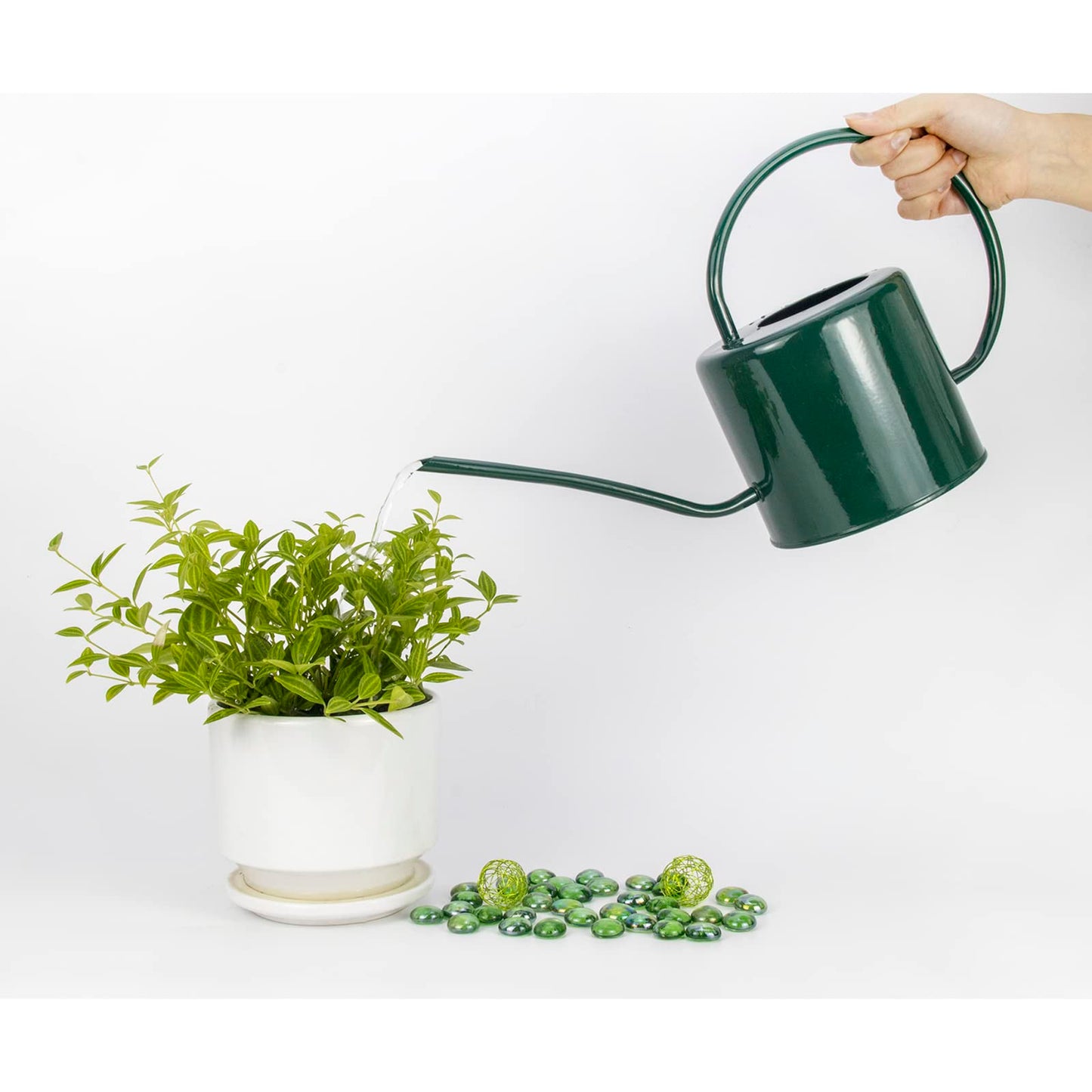 Lechloris Indoor Watering Can for Houseplants - Long Spout Metal Watering Can for Indoor Plants,Succulents or Outdoor Garden Flower, 1.3L / 40 oz Green