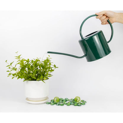 Lechloris Indoor Watering Can for Houseplants - Long Spout Metal Watering Can for Indoor Plants,Succulents or Outdoor Garden Flower, 1.3L / 40 oz Green