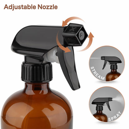 GLING 16 oz 2 Pack Amber Glass Spray Bottles, Refillable Empty Dark Glass Spray Bottle Great for Cleaning Solutions, Essential Oils, Hair, and Plants, Adjustable Nozzle for squirting and Mist