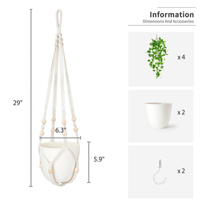 Mkono 2 Packs Fake Hanging Plant with Pot, Artificial Plants Macrame Plant Hanger Fake Vine Greenery for Bedroom Bathroom Home Office Decor