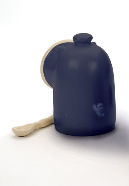 RSVP International Stoneware Salt Pig and Spoon Set, Wide Mouth, Dishwasher Safe, 3x3.25x5", Blue