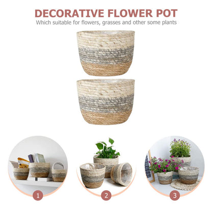 Kisangel 2pcs Flower Basket Woven Planter Plant Pots Indoor Plant Basket Multi-Purpose Woven s for Plant Multi-Purpose s Straw Flower Pot Girl Grass