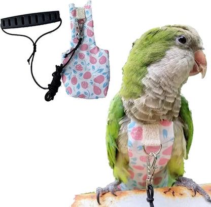 Bird Diaper Harness Flight Suit Clothes, Parrot Flight Suit with Leash, Bird Flying Clothes with Rope and Handle for Outdoor Activities Training (Pink with Leash,Large)