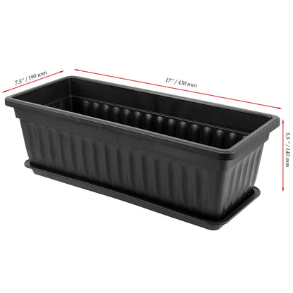 JOIKIT 17 Inches Black Plastic Planter Box, 6 Packs, Good Drainage, Indoor Outdoor Usage, for Garden, Windowsill, Patio, Balcony