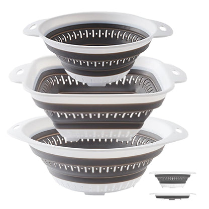 Collapsible Colander and Strainer,Silicone Strainer Colanders & Food Strainers,for Vegetable and Fruit, Kitchen Essentials (2, White, 1.3L+2.5L)