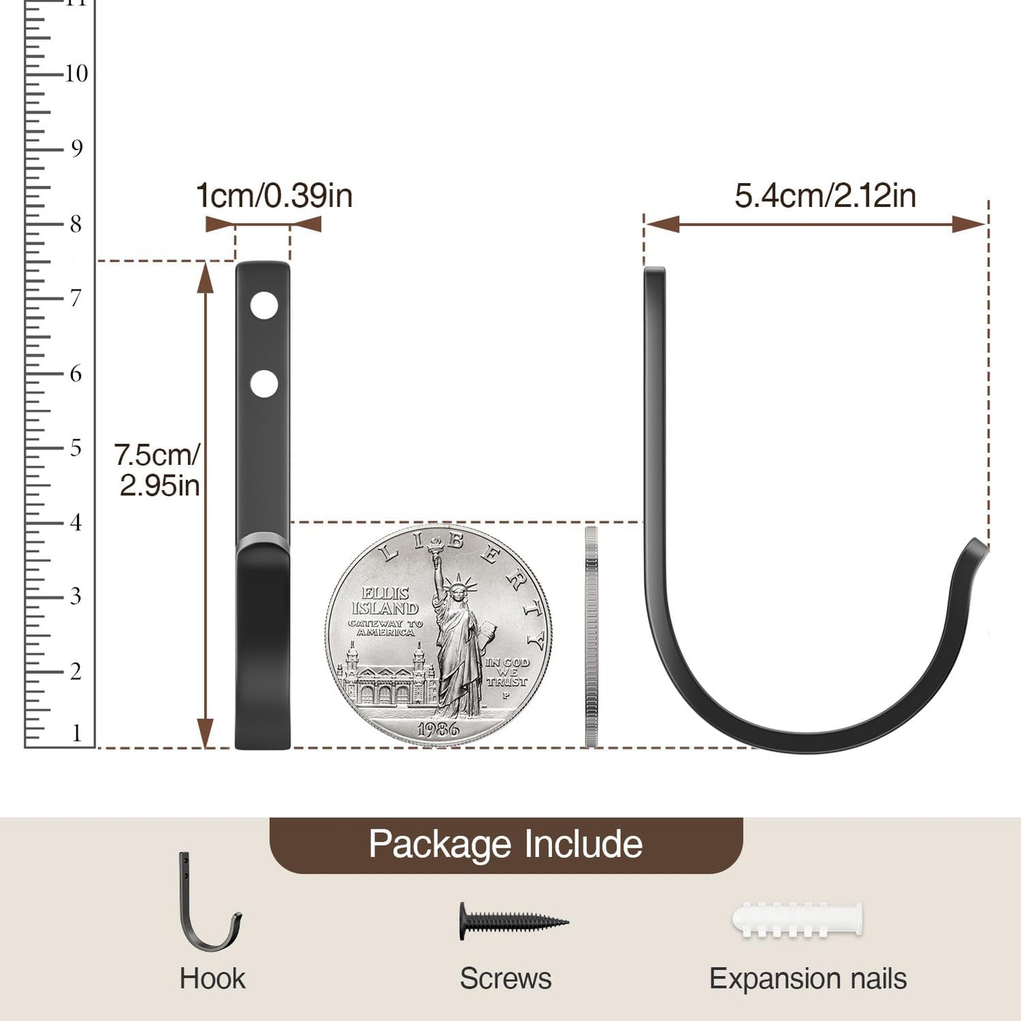 Josmimic 20-Pack Wall Hooks for Hanging Towel/Coat - 22LB Screw in Metal Hanger Wall Mount, for Outdoor, Closet, Door, Bathrooms, for Backpack, Robe, Black