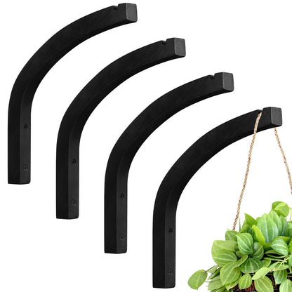Juexica 4 Pcs Plant Hanger Wooden, 8 Inch Hanging Plant Hooks for Indoors and Outdoor, Wall Mounted Hanging Hook Brackets for Planters Lanterns Wind Chimes and Bird Feeders Patio Decor(Black)