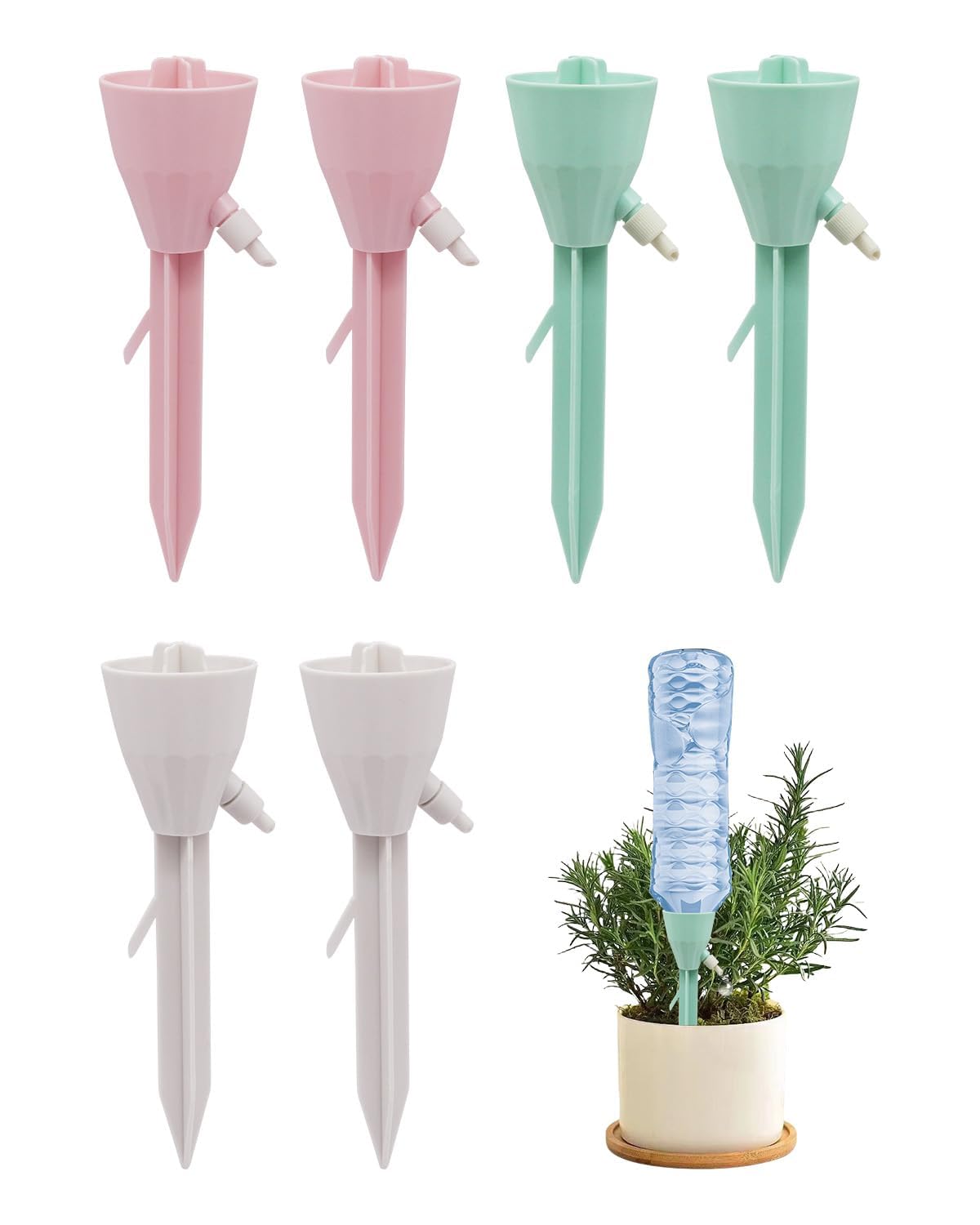 MYMULIKE 6 Pack Self Watering Planter Drip, Automatic Drip Irrigation Stakes with Adjustable Valve, Adjustable Water Flow System, Self Watering Planter Insert Devices for Indoor and Outdoor Plants