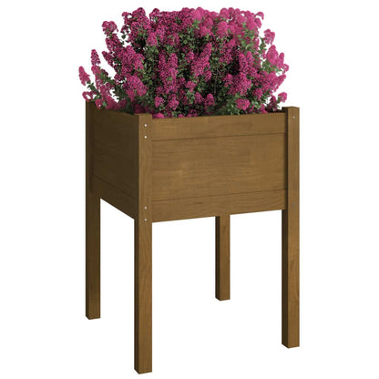 KHNLGFR Solid Pinewood Outdoor Planter Square Honey Brown Wooden Planter for Herbs and Plants 19.7x19.7x27.6 Inch for Garden and Balcony