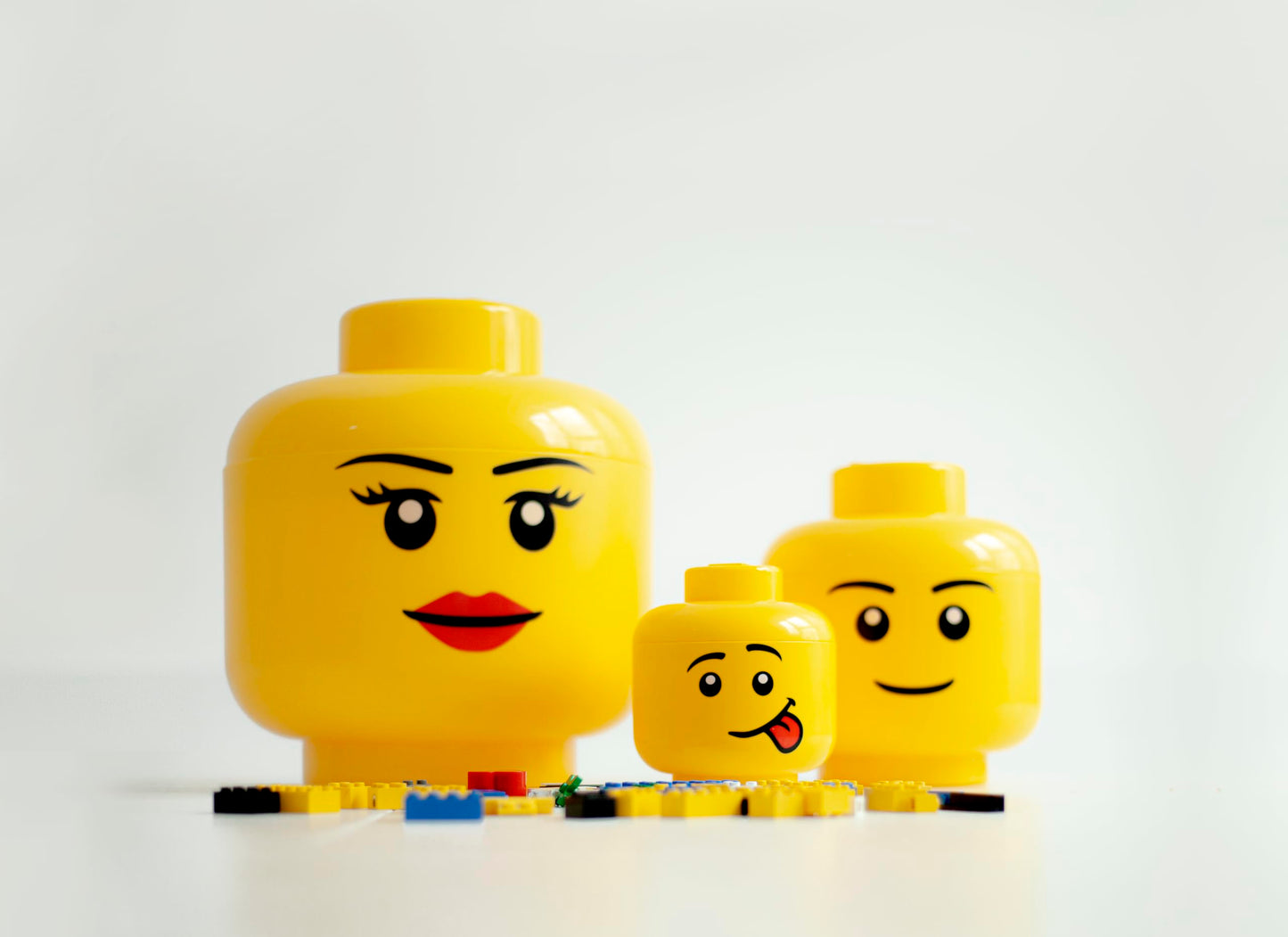Room Copenhagen, Lego Storage Heads Stackable Storage Container - Buildable Organizational Bins for Kid’s Toys and Accessories - 6.30 x 6.30 x 7.28in - Small, Silly, Holds 250 Bricks