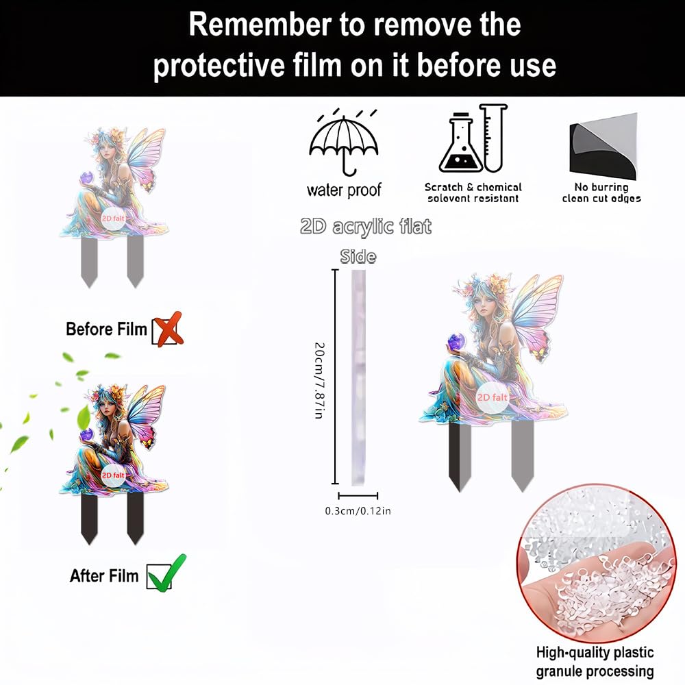 YUEYINGMG Garden Decor, Acrylic 2D Stake, Pot Plants Garden Yard Lawn Outdoor Fairy Statue Ornaments, Fairy Garden Accessories Decoration (Style A)
