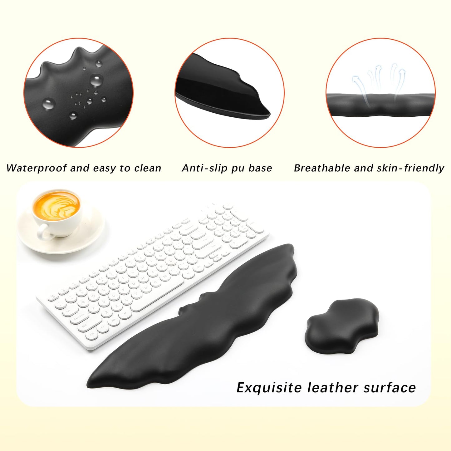 Tscuite Keyboard Wrist Rest - Soft Leather Halloween Bat Wrist Pad for Mouse Wrist Rest with Non-Slip Base, Wrist Pad for Keyboard,Arm Rest for Desk Computer Laptop Mac Gaming Office Black