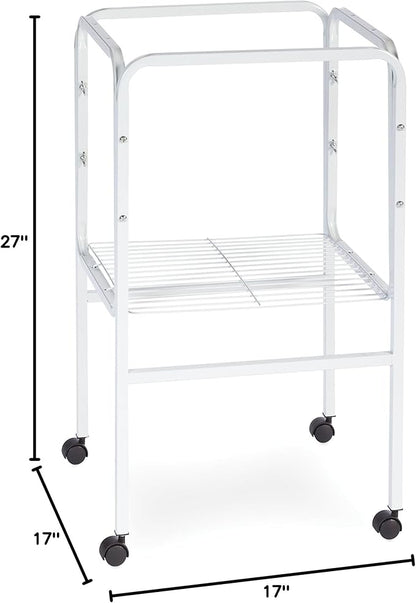 Prevue Pet Products Bird Cage Stand with Shelf - Small to Medium Metal Cage Stand with Rolling Wheels, Bird Stands for Inside, Mid‑Height Shelf for Cage Accessories, Toys, and Storage - White