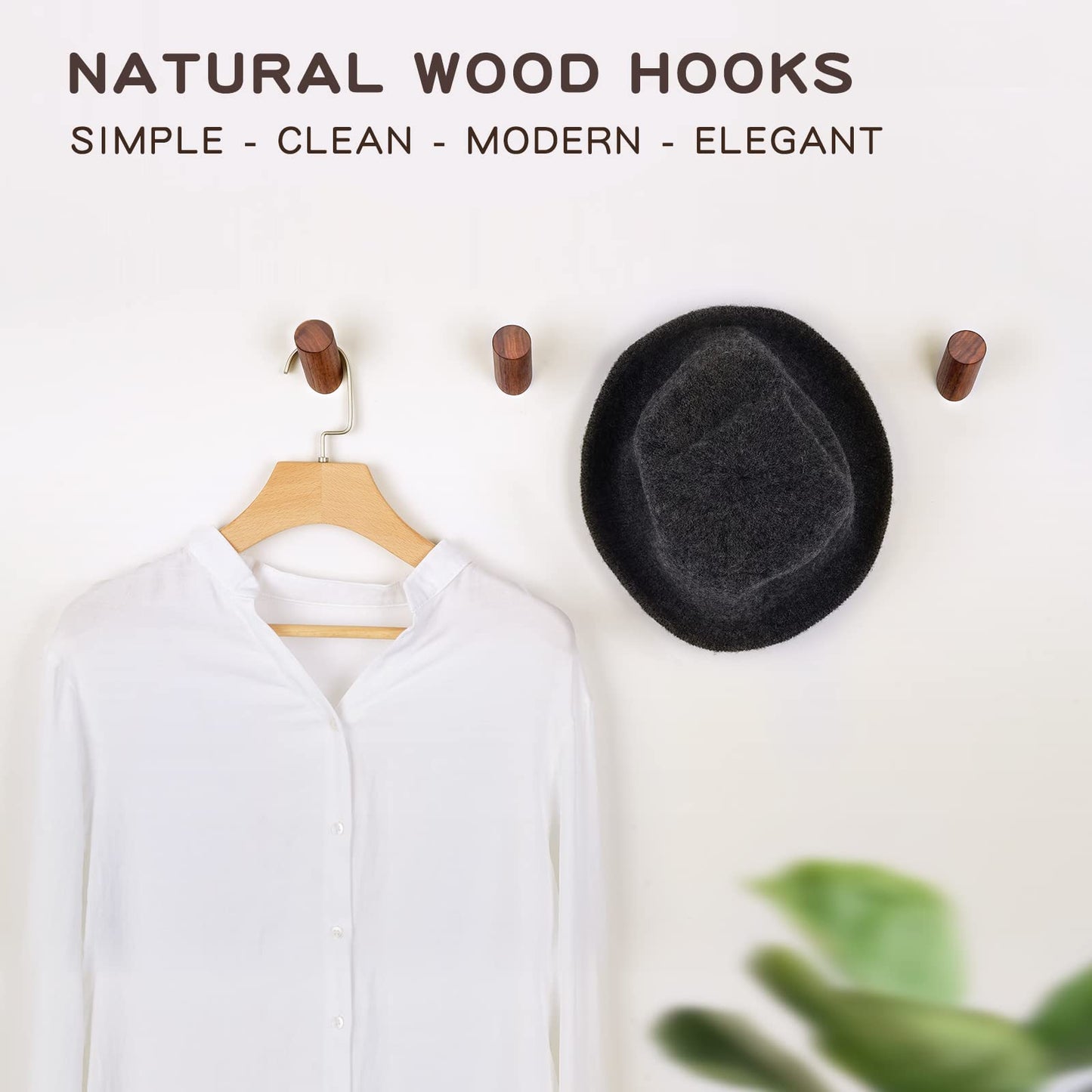 Felidio Wood Wall Hooks, 6 Pack Natural Wooden Coat Hooks Wall-Mounted, Rustic Heavy Duty Hook for Hanging Towels Coats Plants, Entryway Hat Hanger Wall Coat Rack (Walnut Wood)