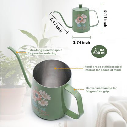 OFFIDIX Watering Can for Indoor Plants,Long Spout Metal Stainless Steel 21 oz Small Indoor Plant Watering Can with 14 oz Glass Plant Mister Spray Bottle for Inside