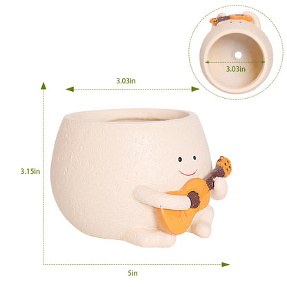 UMESONG Smily Face Planter Pot with Drainage Hole Cute Resin Head Planters for String of Pearls Plant Live Unique Guitar Succulent Pots for Indoor Outdoor Plants Gift IdeaI for Mother Christmas