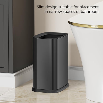 KHMMGK 2.6 Gal Black Bathroom Trash Can,Metal Waste Baskets with Removable Inner Bucket,Small Office Garbage Can