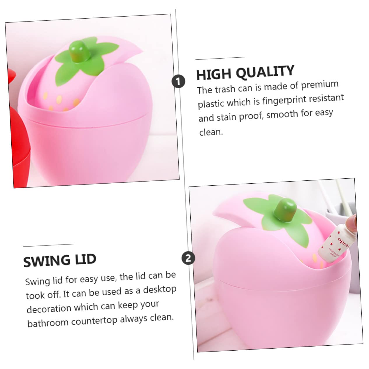 NUOBESTY Mini Desktop Trash can with Swing Lid 6.49X5.70X5.70In Compact Plastic Waste Bin for Office Car Kitchen Countertop
