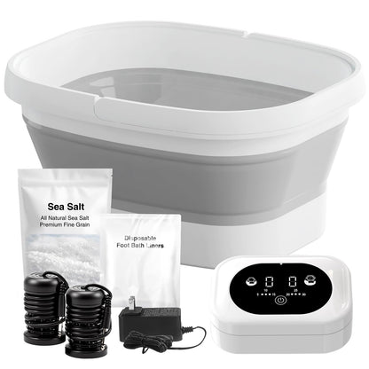 Ionic Foot Bath Detox Machine - For Toxins, Heavy Metals & Free Radicals Comes with 2 Ionic Effector, 80 Disposable Foot Bath Bucket Mats, Foot Bath Sea Salts, Fold-Out Tub, Gift for Men and Women