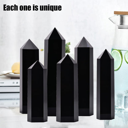 MOGEMT Large Black Obsidian Crystal Tower Natural Healing Crystal Point Wand Obelisk 6 Faceted Reiki Chakra Meditation Therapy Home Decor Gift 1.5-2 LBS