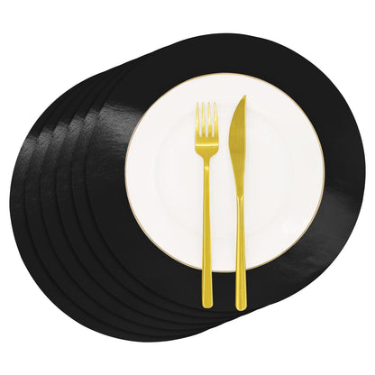 30 PCS Black Paper Placemats Round Disposable Halloween Placemat Shiny Mirrored Paper Charger Placemats for Halloween 50th Birthday Wedding Bachelorette Graduation Holiday Party Dinner Table Decor