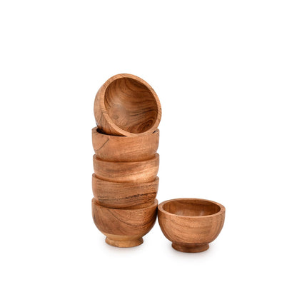 Kimona Snack Bowl Acacia Wood for serving dip sauce snack rice salt & Condiments | Charcuterie board accessories (3" X 3" X 2") (Set of 6)
