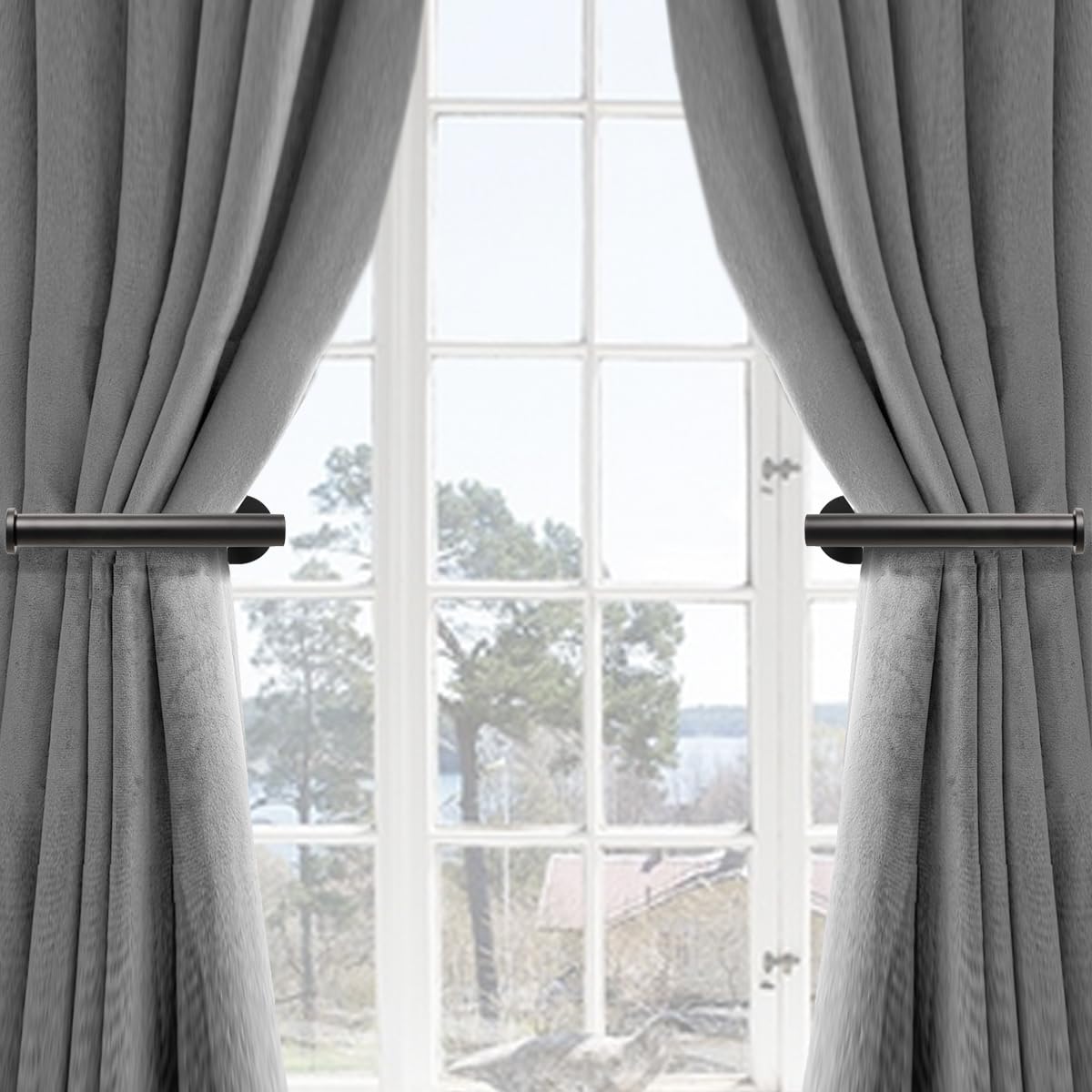 Metal Curtain Holdbacks - Self-Adhesive Curtain Pull Backs, Curtain Hooks - No Drill Curtain Drapery Tiebacks Holders for Windows, Doors - Multi-Purpose Hooks for Home - Set of 4