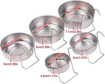 1PCS Crate Dog Cat Bowl Stainless Steel Hanging Pet Cage Bowl Food Water Feeder Coop Cup for Cat Puppy Birds Rats 5 Sizes(16CM)