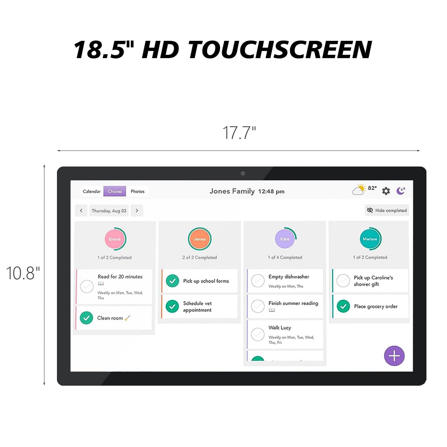 TouchWo 15.6 to 27 inch Touchscreen Digital Calendar & Wall Planners, Smart Whiteboard Calendar for Chore Chart & Work Schedule, Built in Speakers and Camera, Include Wall Mount & Desk Stand (18.5-inch)