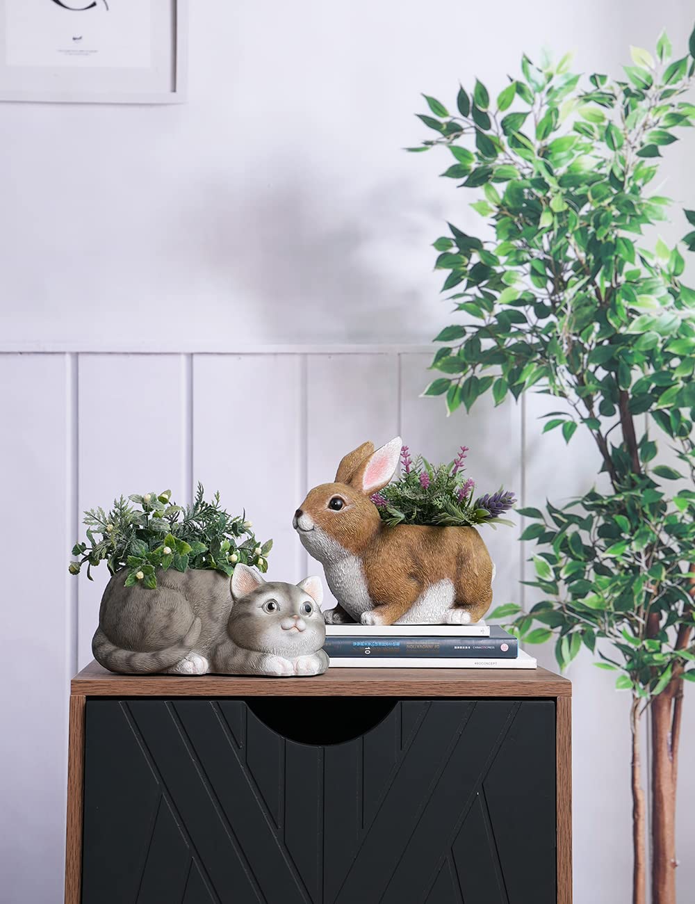 HAUCOZE Cat Statue Planter Succulent Pot Modern Animal Sculpture Home Decor Gift for Bookshelf Garden 7.9 Inch