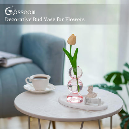 Glasseam Cute Pink Flower Vase, Unique Handmade Glass Vase for Flowers, Aesthetic Small Bud Vase Decor, Modern Ball Round Decorative Propagation Vases for Living Room Dining Table Decorations